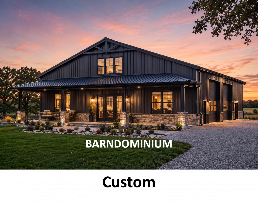 Custom steel barndominium-style building